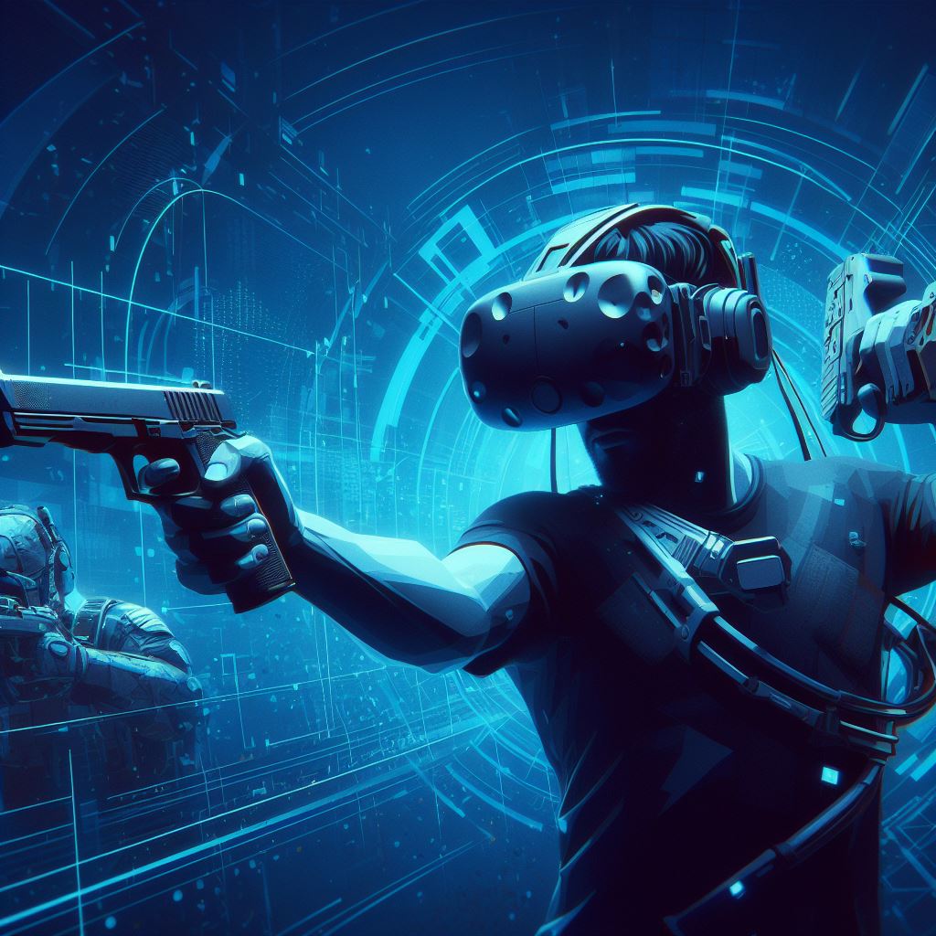 VR shooting games blue aesthetic